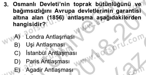 Siyasi Tarih Dersi 2018 - 2019 Yılı Yaz Okulu Sınav Soruları 3. Soru