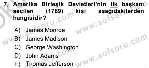 Siyasi Tarih Dersi 2018 - 2019 Yılı Yaz Okulu Sınav Soruları 7. Soru