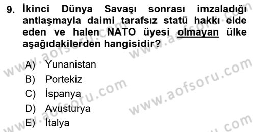 Siyasi Tarih Dersi 2018 - 2019 Yılı Yaz Okulu Sınav Soruları 9. Soru