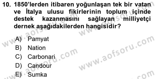 Siyasi Tarih Dersi 2021 - 2022 Yılı (Vize) Ara Sınav Soruları 10. Soru