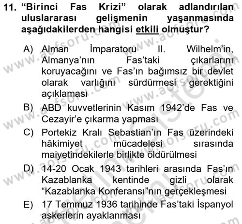 Siyasi Tarih Dersi 2021 - 2022 Yılı (Vize) Ara Sınav Soruları 11. Soru