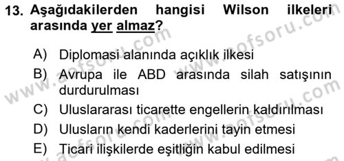Siyasi Tarih Dersi 2021 - 2022 Yılı (Vize) Ara Sınav Soruları 13. Soru