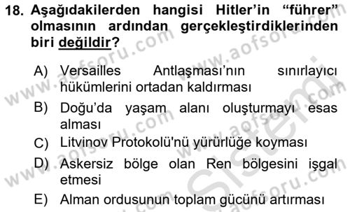 Siyasi Tarih Dersi 2021 - 2022 Yılı (Vize) Ara Sınav Soruları 18. Soru