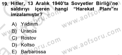 Siyasi Tarih Dersi 2021 - 2022 Yılı (Vize) Ara Sınav Soruları 19. Soru