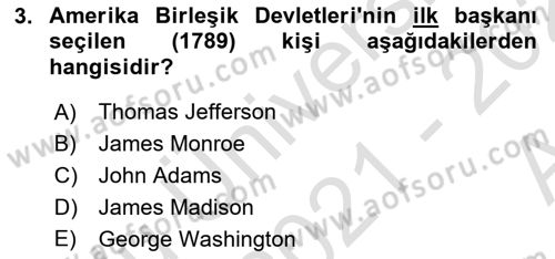 Siyasi Tarih Dersi 2021 - 2022 Yılı (Vize) Ara Sınav Soruları 3. Soru