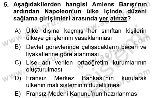 Siyasi Tarih Dersi 2021 - 2022 Yılı (Vize) Ara Sınav Soruları 5. Soru