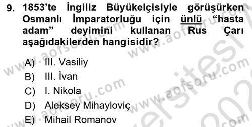 Siyasi Tarih Dersi 2021 - 2022 Yılı (Vize) Ara Sınav Soruları 9. Soru