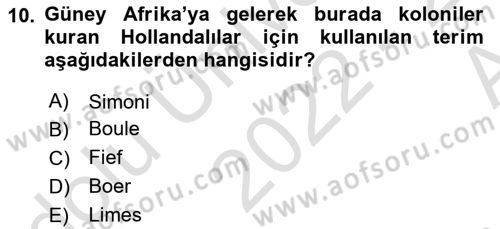 Siyasi Tarih Dersi 2022 - 2023 Yılı (Vize) Ara Sınavı 10. Soru