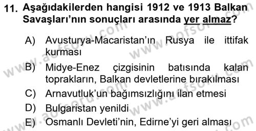 Siyasi Tarih Dersi 2022 - 2023 Yılı (Vize) Ara Sınavı 11. Soru