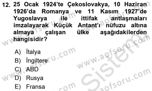 Siyasi Tarih Dersi 2022 - 2023 Yılı (Vize) Ara Sınavı 12. Soru