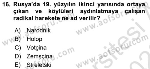 Siyasi Tarih Dersi 2022 - 2023 Yılı (Vize) Ara Sınavı 16. Soru