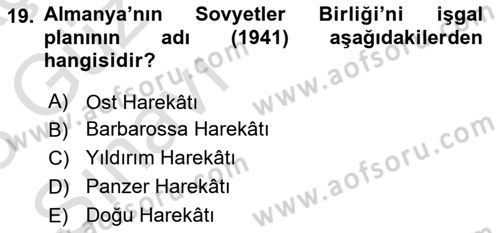 Siyasi Tarih Dersi Ara Sınavı Deneme Sınav Soruları 19. Soru