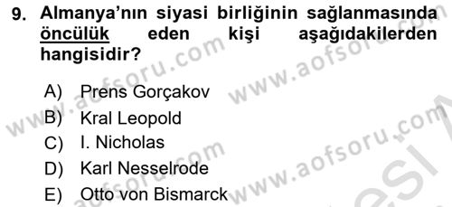 Siyasi Tarih Dersi 2022 - 2023 Yılı (Vize) Ara Sınavı 9. Soru