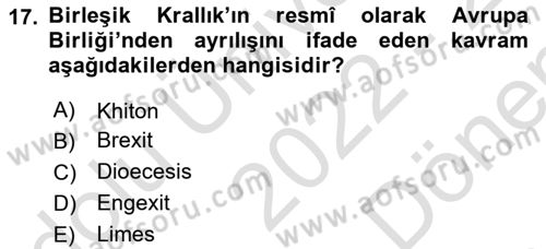 Siyasi Tarih Dersi 2022 - 2023 Yılı (Final) Dönem Sonu Sınav Soruları 17. Soru