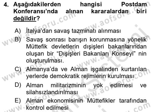 Siyasi Tarih Dersi 2022 - 2023 Yılı (Final) Dönem Sonu Sınav Soruları 4. Soru