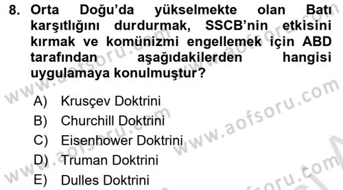 Siyasi Tarih Dersi 2022 - 2023 Yılı (Final) Dönem Sonu Sınav Soruları 8. Soru