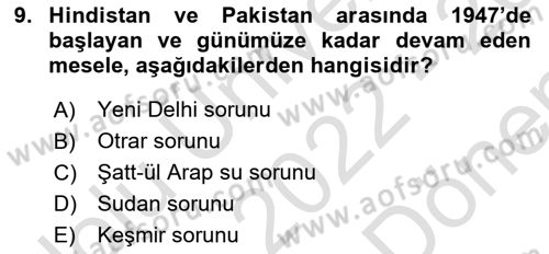 Siyasi Tarih Dersi 2022 - 2023 Yılı (Final) Dönem Sonu Sınav Soruları 9. Soru