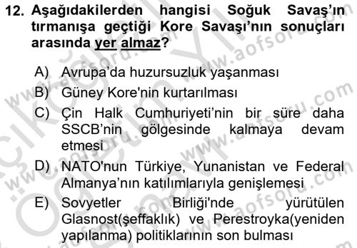 Siyasi Tarih Dersi 2022 - 2023 Yılı Yaz Okulu Sınav Soruları 12. Soru