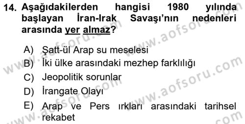 Siyasi Tarih Dersi 2022 - 2023 Yılı Yaz Okulu Sınav Soruları 14. Soru