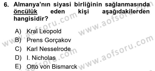 Siyasi Tarih Dersi 2022 - 2023 Yılı Yaz Okulu Sınavı 6. Soru