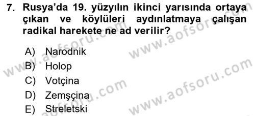 Siyasi Tarih Dersi 2022 - 2023 Yılı Yaz Okulu Sınav Soruları 7. Soru