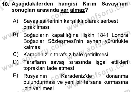 Siyasi Tarih Dersi 2023 - 2024 Yılı (Vize) Ara Sınav Soruları 10. Soru