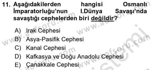 Siyasi Tarih Dersi Ara Sınavı Deneme Sınav Soruları 11. Soru