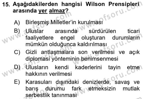 Siyasi Tarih Dersi 2023 - 2024 Yılı (Vize) Ara Sınavı 15. Soru