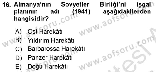 Siyasi Tarih Dersi 2023 - 2024 Yılı (Vize) Ara Sınav Soruları 16. Soru