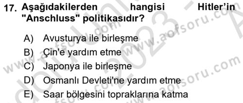 Siyasi Tarih Dersi 2023 - 2024 Yılı (Vize) Ara Sınav Soruları 17. Soru