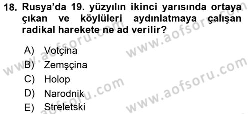 Siyasi Tarih Dersi 2023 - 2024 Yılı (Vize) Ara Sınav Soruları 18. Soru