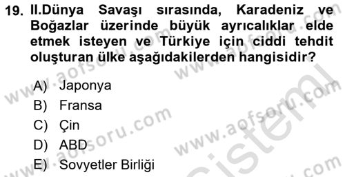 Siyasi Tarih Dersi Ara Sınavı Deneme Sınav Soruları 19. Soru