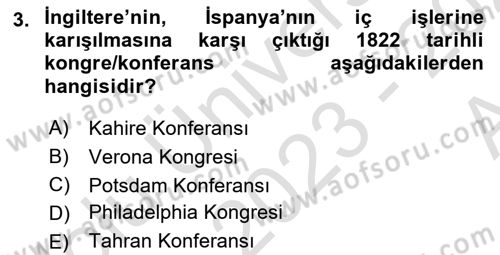 Siyasi Tarih Dersi 2023 - 2024 Yılı (Vize) Ara Sınav Soruları 3. Soru