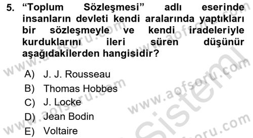 Siyasi Tarih Dersi Ara Sınavı Deneme Sınav Soruları 5. Soru