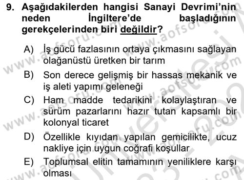 Siyasi Tarih Dersi Ara Sınavı Deneme Sınav Soruları 9. Soru