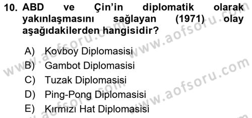 Siyasi Tarih Dersi 2023 - 2024 Yılı (Final) Dönem Sonu Sınav Soruları 10. Soru