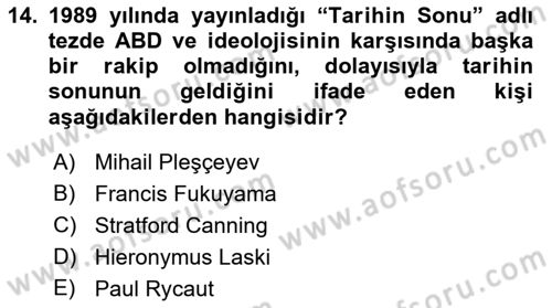 Siyasi Tarih Dersi 2023 - 2024 Yılı (Final) Dönem Sonu Sınav Soruları 14. Soru