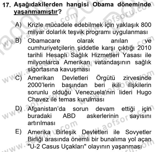 Siyasi Tarih Dersi 2023 - 2024 Yılı (Final) Dönem Sonu Sınav Soruları 17. Soru