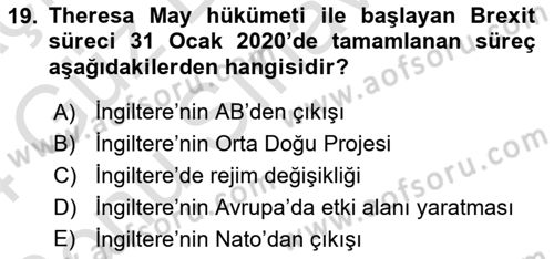 Siyasi Tarih Dersi 2023 - 2024 Yılı (Final) Dönem Sonu Sınav Soruları 19. Soru