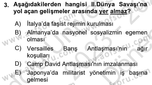 Siyasi Tarih Dersi 2023 - 2024 Yılı (Final) Dönem Sonu Sınav Soruları 3. Soru