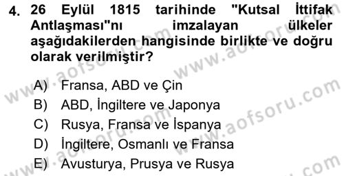 Siyasi Tarih Dersi 2023 - 2024 Yılı (Final) Dönem Sonu Sınav Soruları 4. Soru