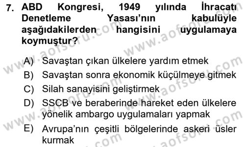 Siyasi Tarih Dersi 2023 - 2024 Yılı (Final) Dönem Sonu Sınav Soruları 7. Soru