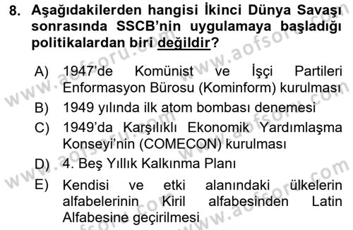 Siyasi Tarih Dersi 2023 - 2024 Yılı (Final) Dönem Sonu Sınav Soruları 8. Soru
