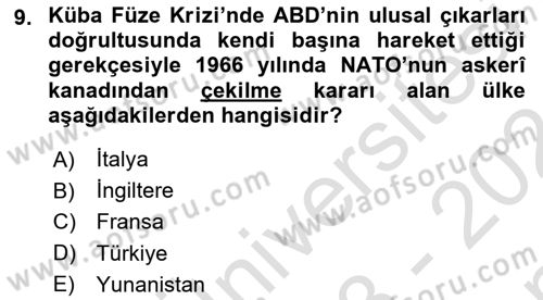 Siyasi Tarih Dersi 2023 - 2024 Yılı (Final) Dönem Sonu Sınavı 9. Soru