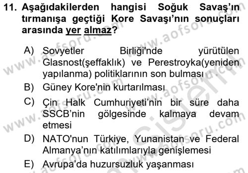 Siyasi Tarih Dersi 2023 - 2024 Yılı Yaz Okulu Sınav Soruları 11. Soru
