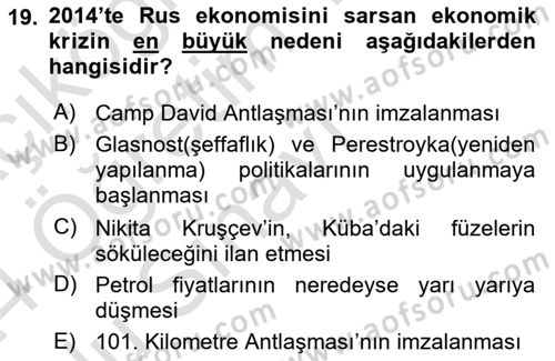 Siyasi Tarih Dersi 2023 - 2024 Yılı Yaz Okulu Sınav Soruları 19. Soru
