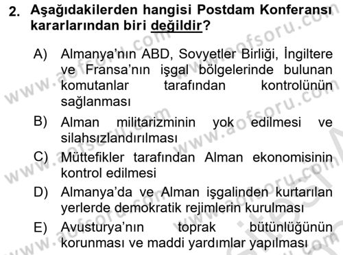 Siyasi Tarih Dersi 2023 - 2024 Yılı Yaz Okulu Sınav Soruları 2. Soru