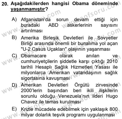 Siyasi Tarih Dersi 2023 - 2024 Yılı Yaz Okulu Sınav Soruları 20. Soru