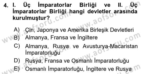 Siyasi Tarih Dersi 2023 - 2024 Yılı Yaz Okulu Sınav Soruları 4. Soru