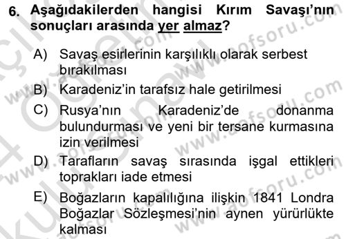 Siyasi Tarih Dersi 2023 - 2024 Yılı Yaz Okulu Sınav Soruları 6. Soru